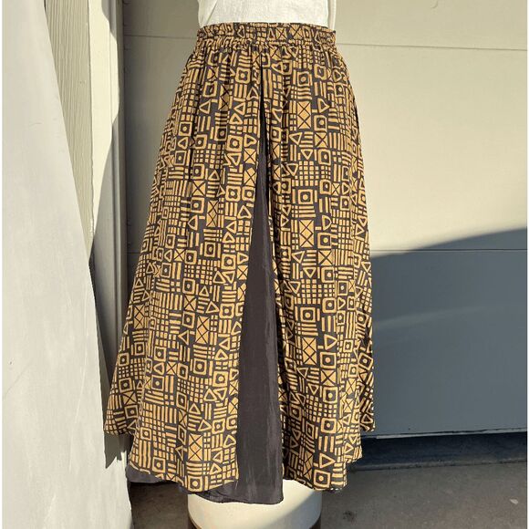 Vintage 80s Luuxiorious Unique Layered Split Front Skirt Silk A-Line - M